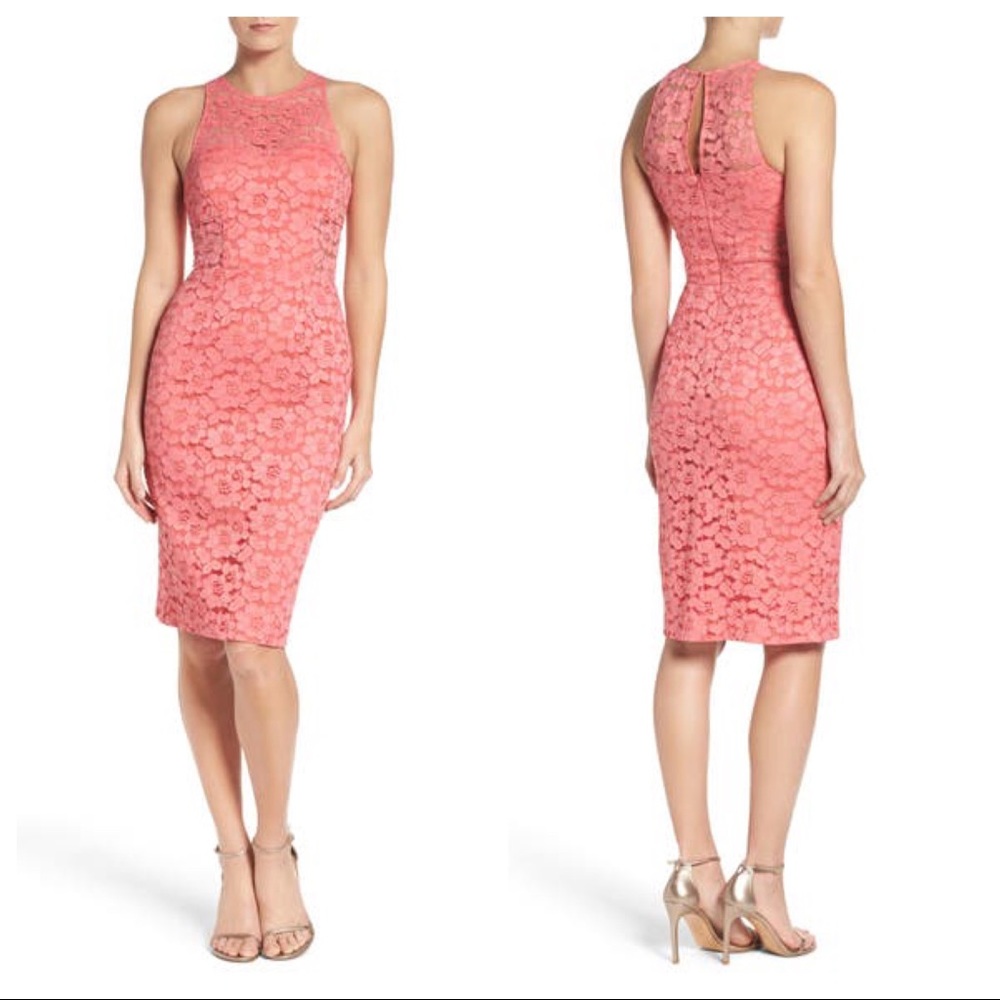 Trina Turk Philo Pink Coral Lace Floral Sheath Dress Sleeveless Knee Length Sz 2